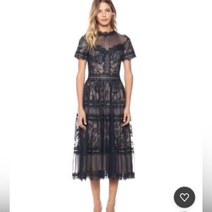 Tadashi Shoji Navy Lace Tiered Midi Dress